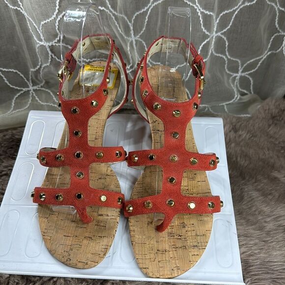 (S1) MICHAEL KORS JolieSuede Studded SandalsWOMEN /9 Mandarin $145Cork Wedge - Picture 3 of 11